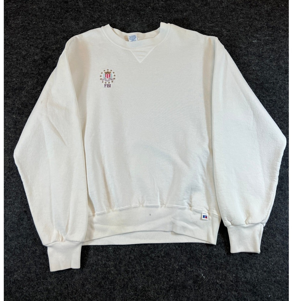 Vintage 90s FBI Embroidered Sweatshirt Mens Medium Russell Athletic Cotton Blend